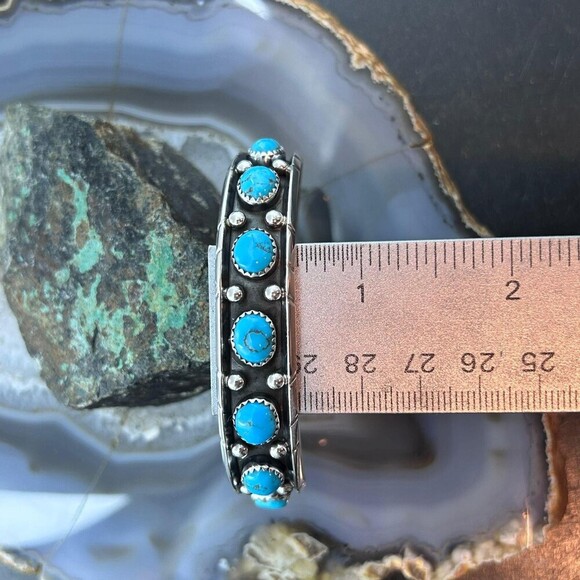 Reed Charley Native Americn Sterling Silver Turquoise Row Bracelet For Women - Picture 10 of 10